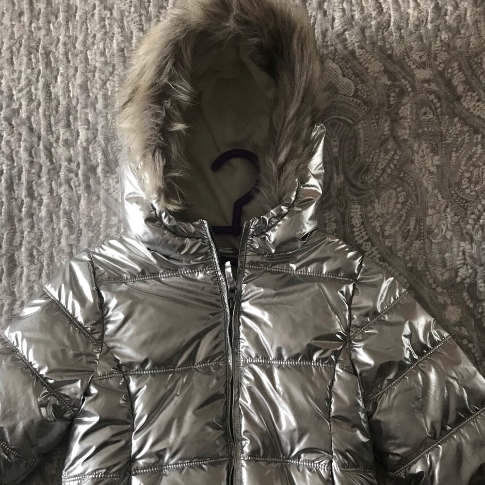 Silver metallic girls puffer jacket